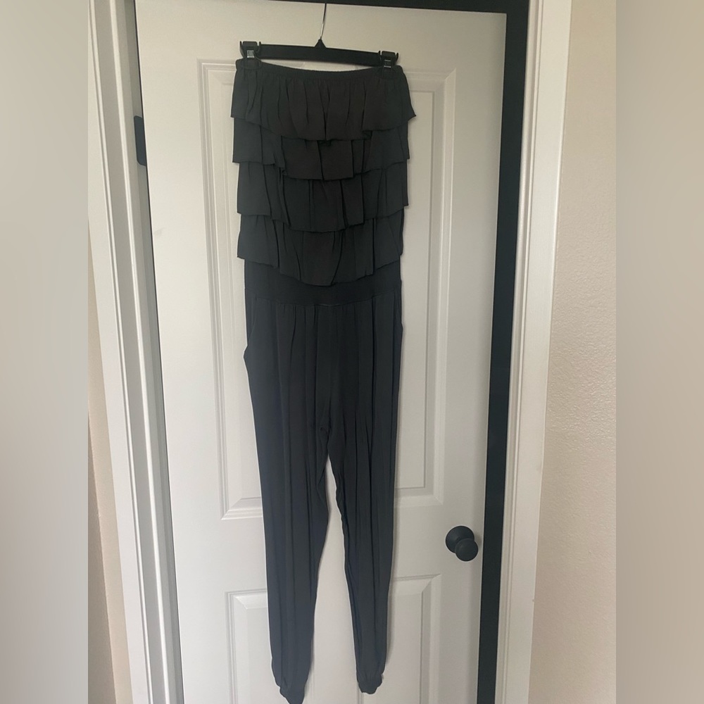 GiGi Moda romper. Gently worn charcoal strapless romper. So comfy!